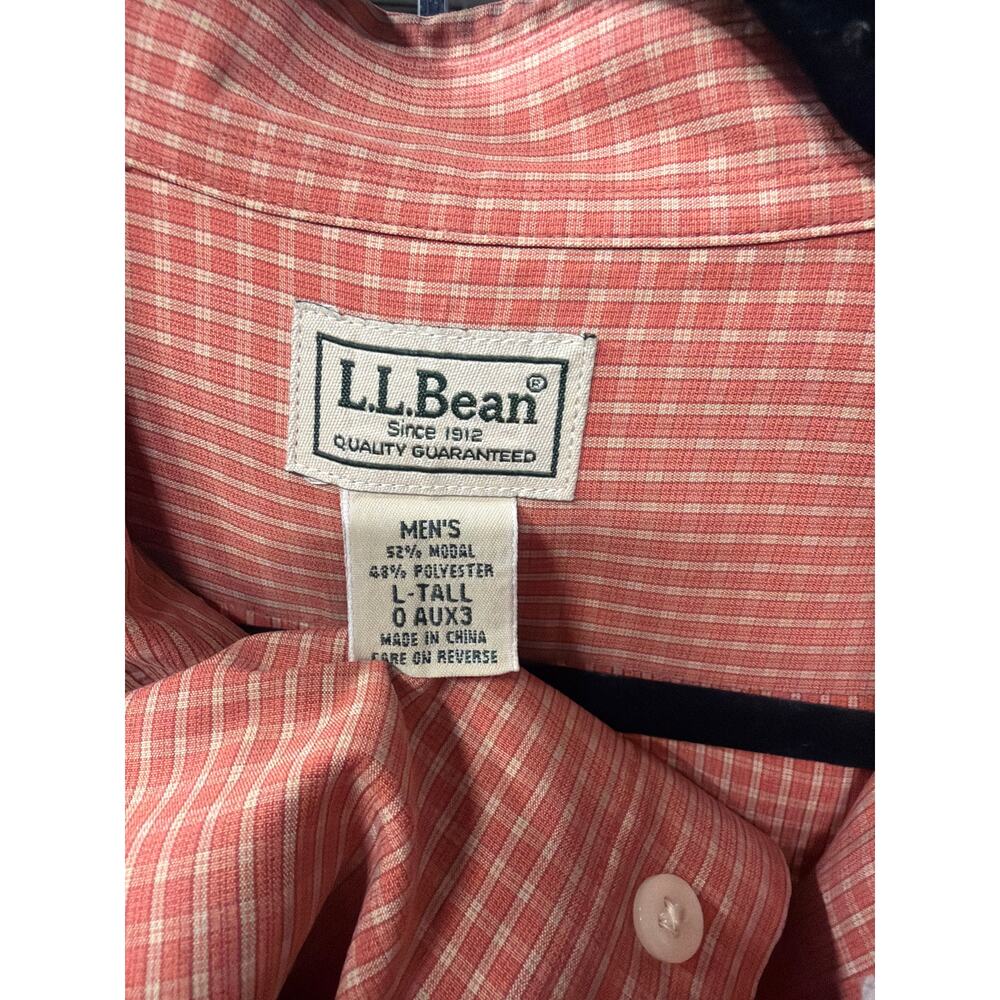 L.L.Bean Men’s Large Tall Button Shirt Rust Plaid Lightweight - Picture 5 of 5